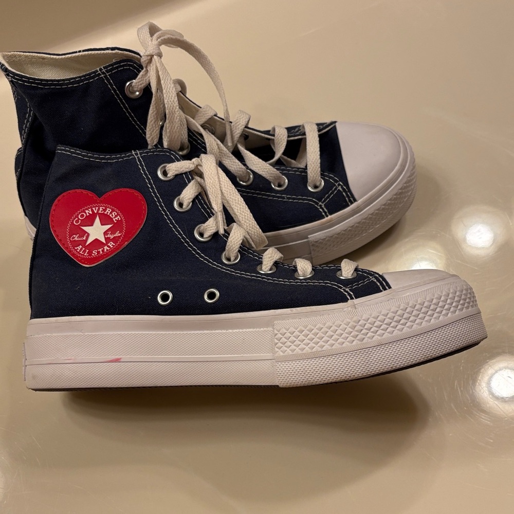 Converse Navy and Red Heart High-Tops - Picture 6 of 9